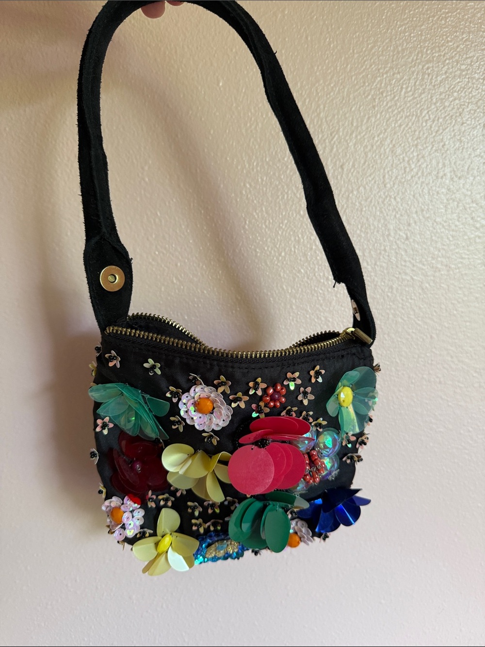Black Floral Sequin Small Shoulder Bag